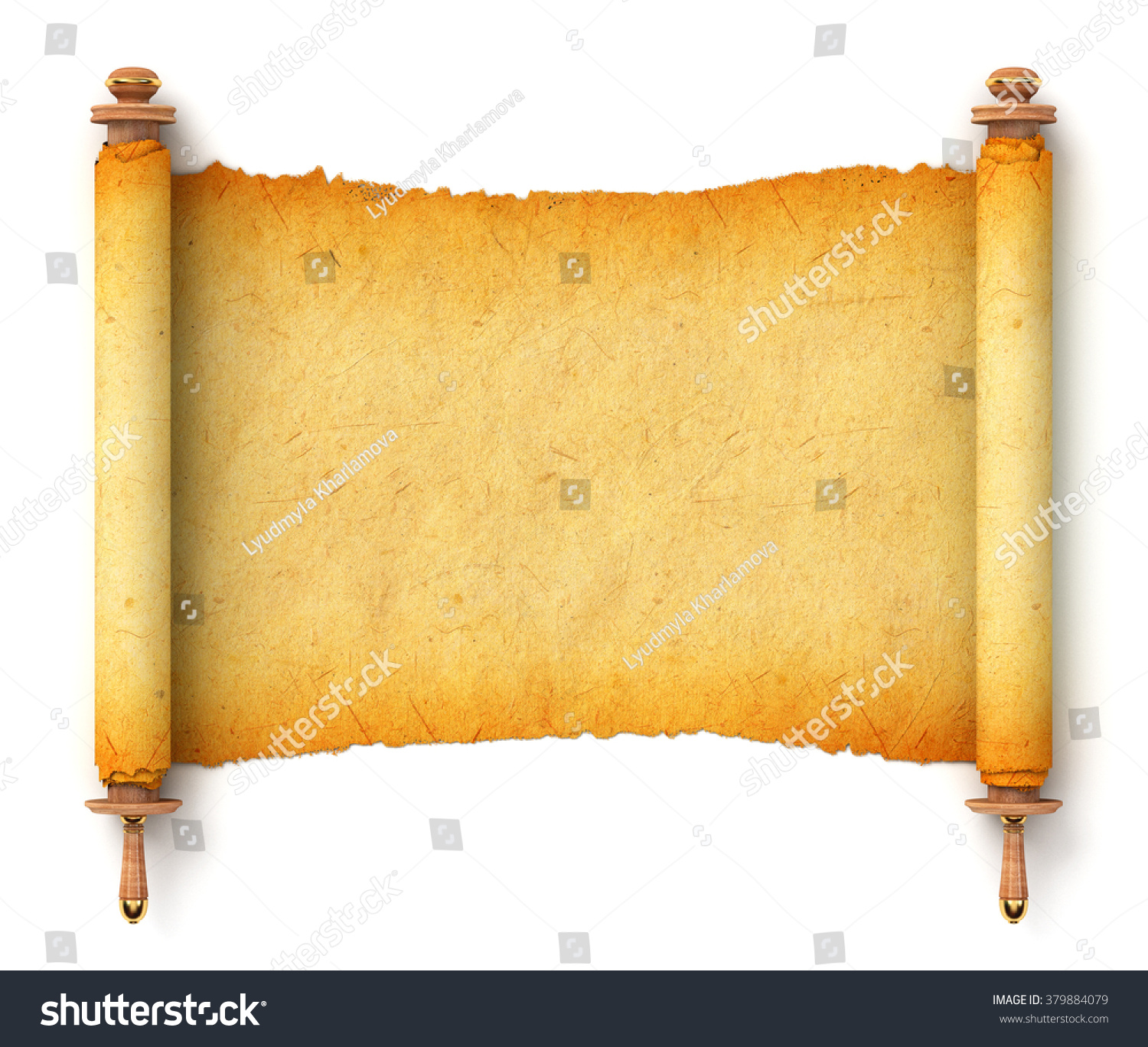 Ancient Empty Scroll. Torah Unfurled With Wooden Handles. Torn Piece Of