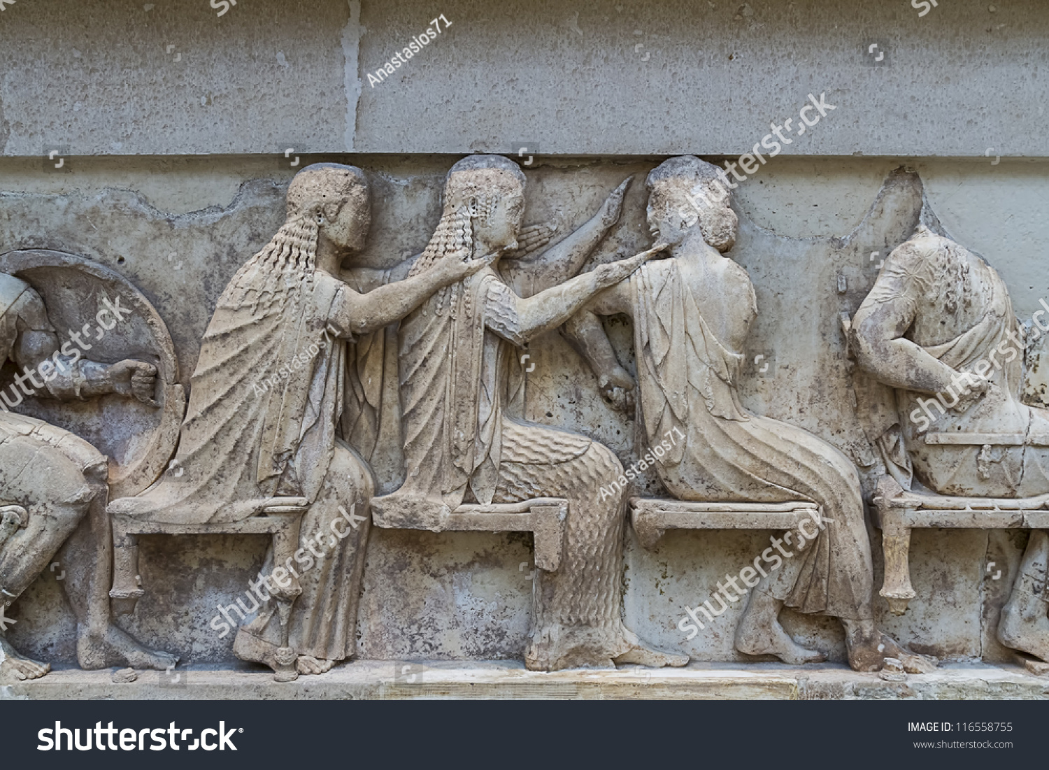 Ancient Greek Temple Frieze Delphi Greece Stock Photo 116558755