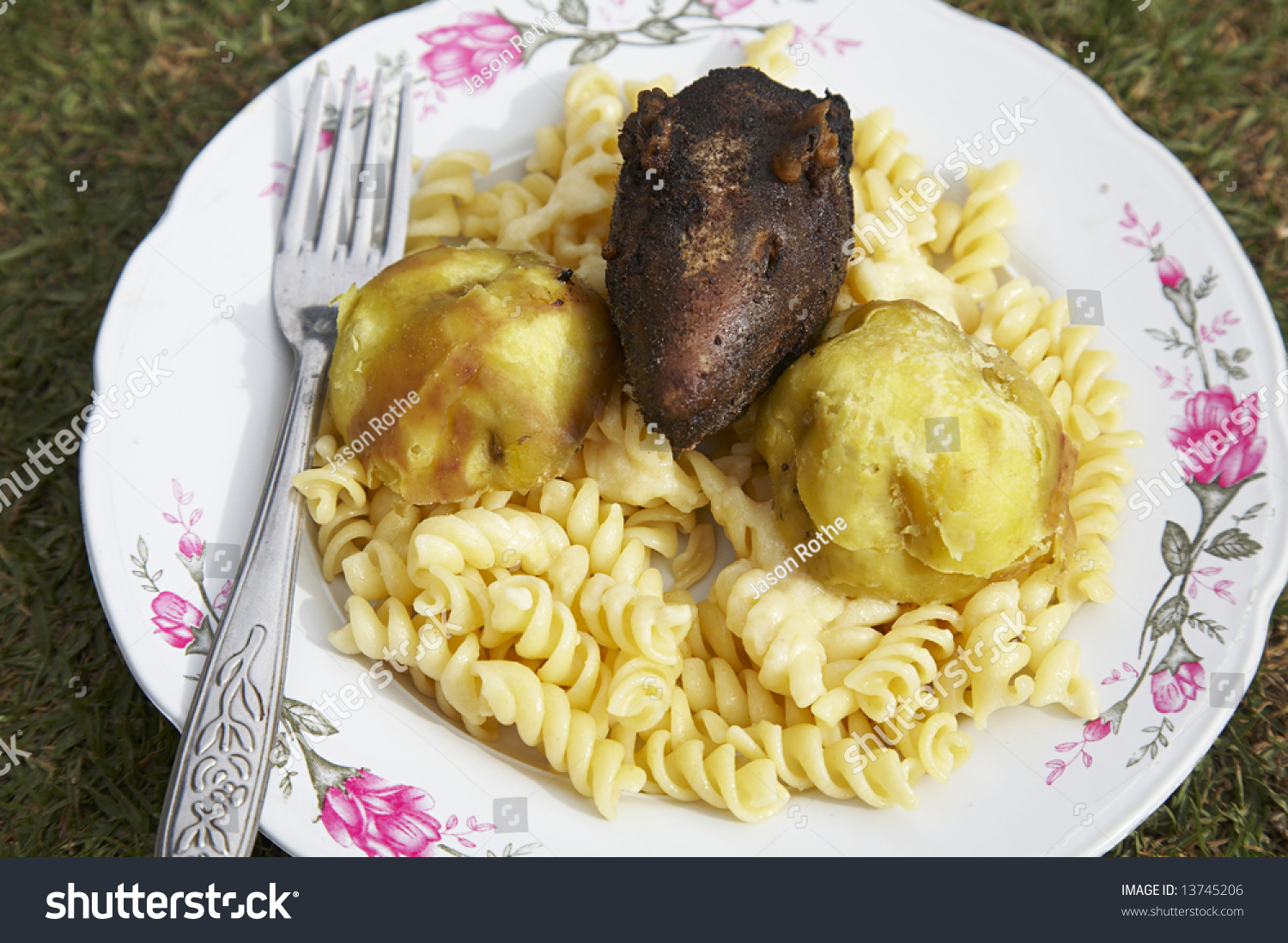 Andean Hiking Breakfast Of Noodles, Boiled Potatoes And A Fried Guinea