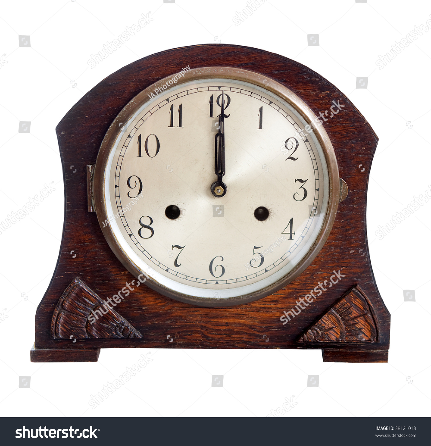 Antique English Clock Set At Noon Midnight Twelve O Clock Stock Photo