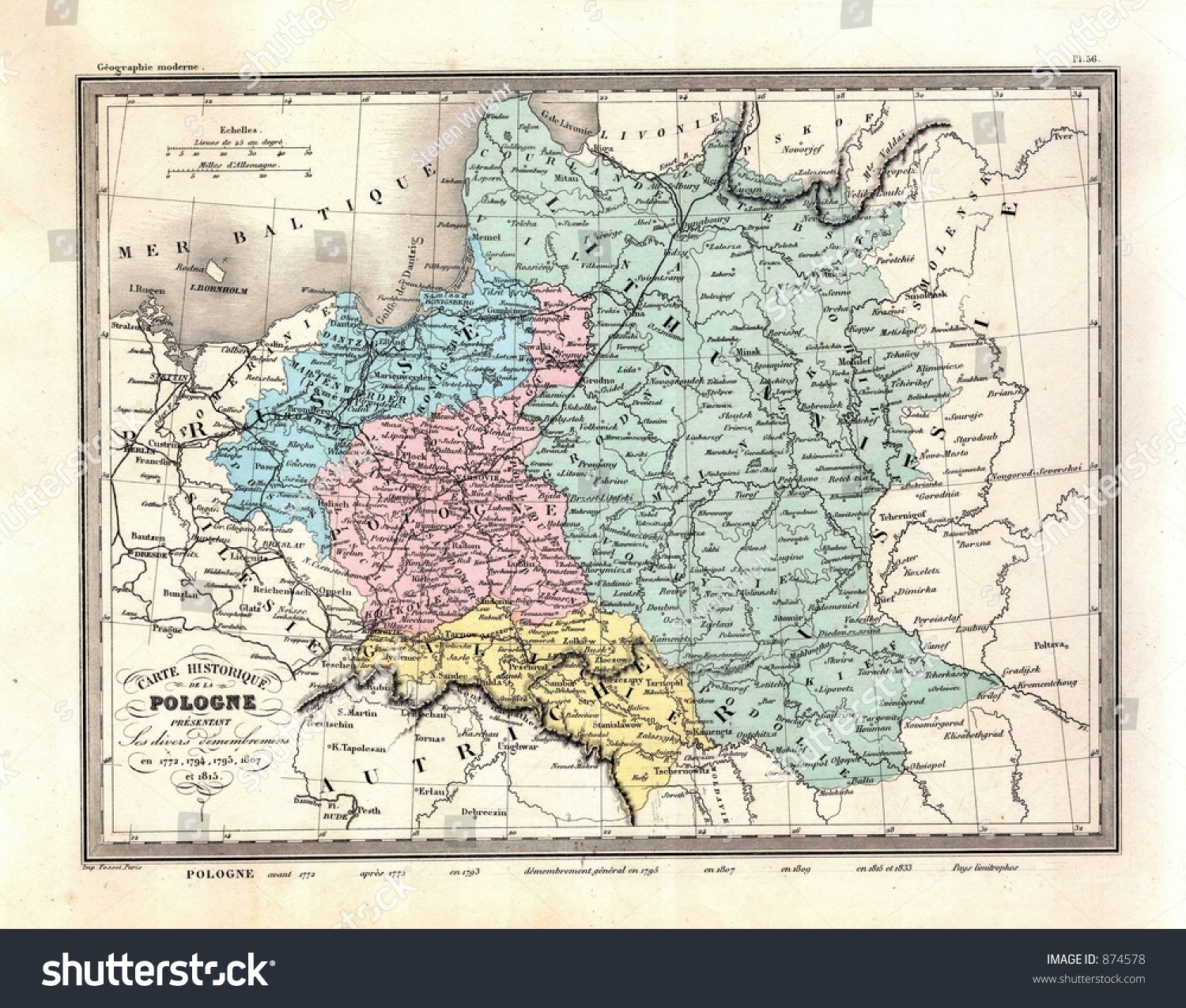 Antique 1870 Map Of Poland Prussia Germany Stock Photo 874578 : Shutterstock