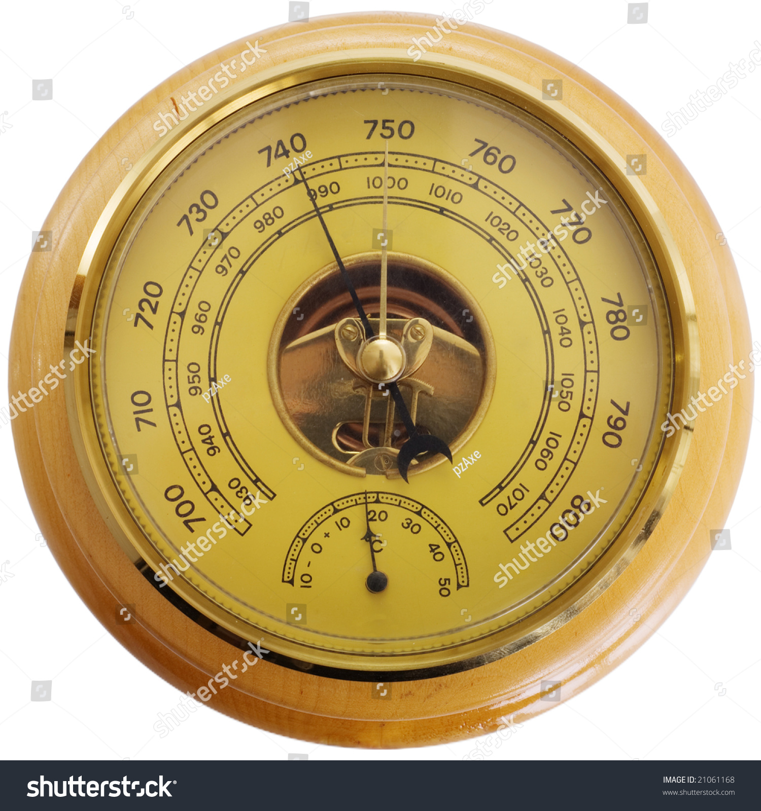 Antique Wooden Barometer On The White Background Stock Photo 21061168