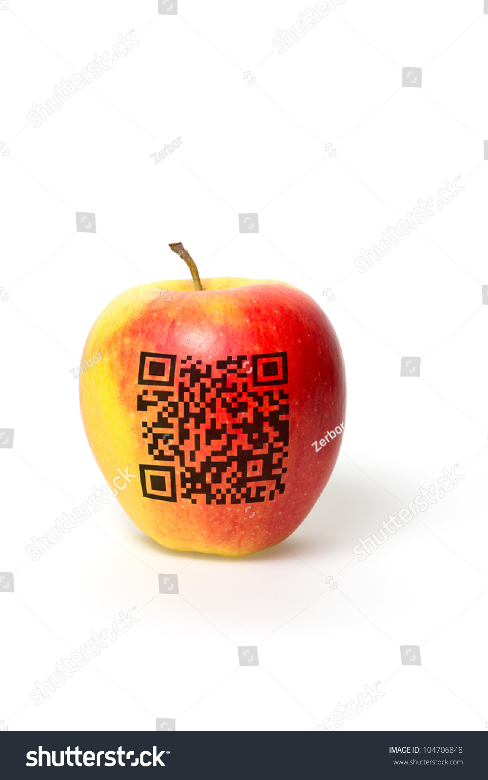 Apple With Qr Code On A White Background Stock Photo 104706848