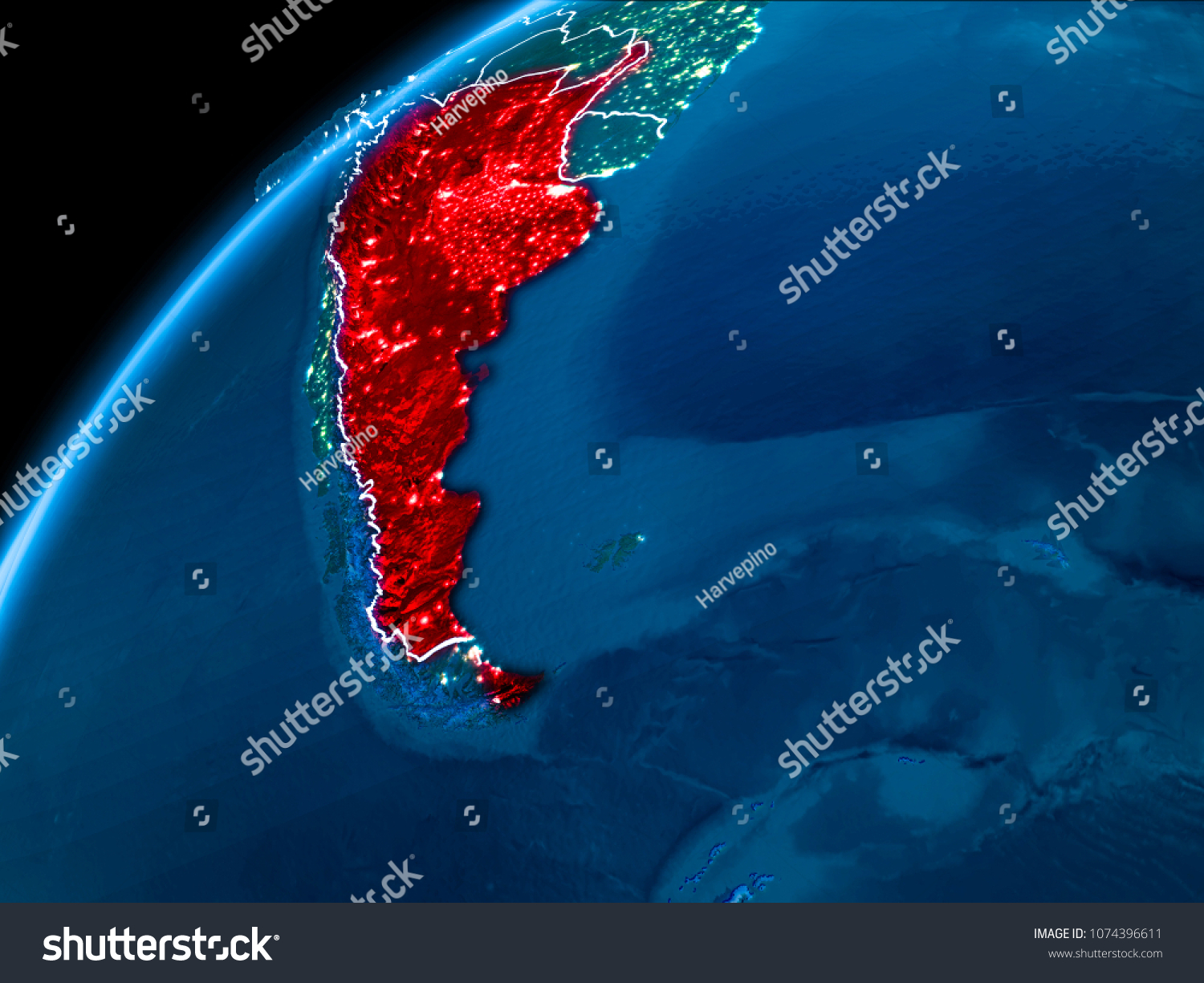 Argentina Highlighted Red Orbit Night Visible Stock Illustration