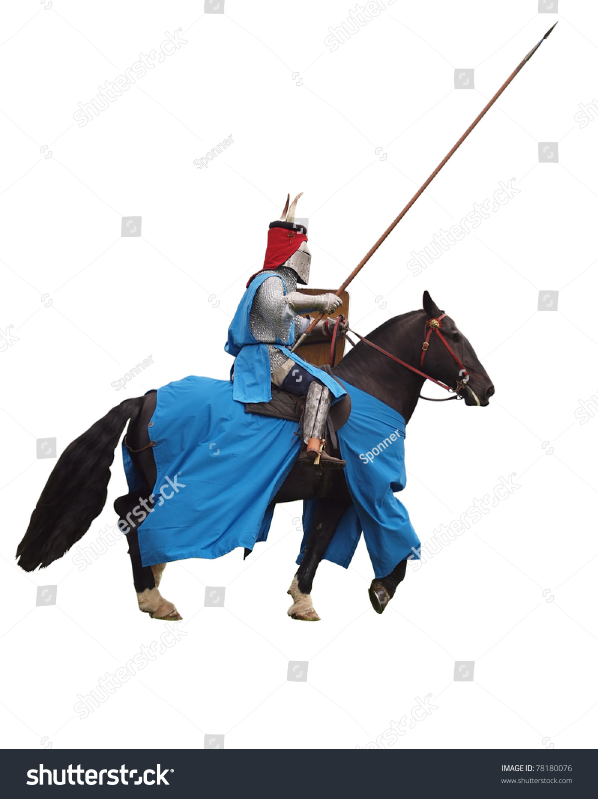 Armoured Medieval Knight On Horseback Charging With Lance - Isolated On