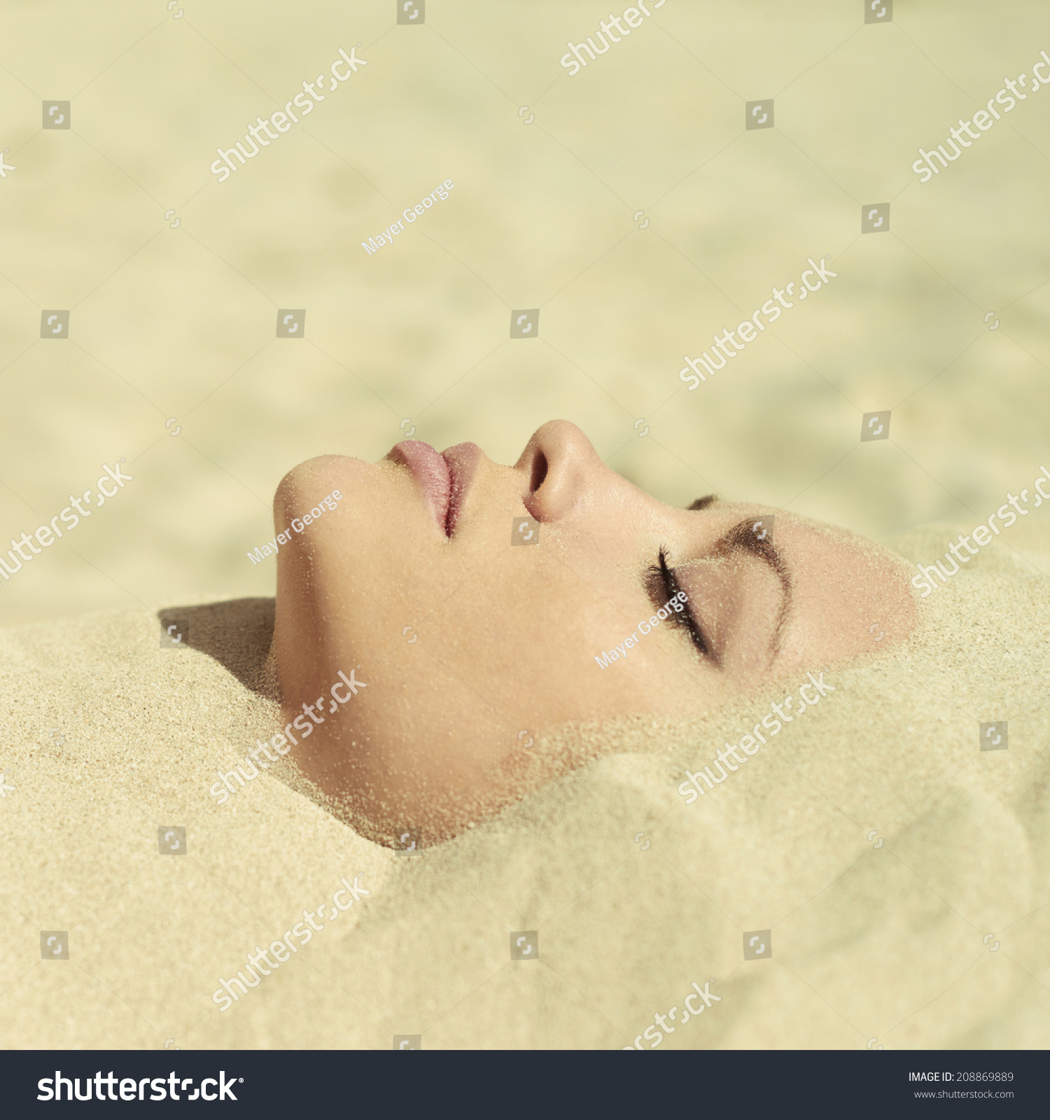 Art Photo Of Beautiful Lady Buried In The Sand 208869889 Shutterstock 