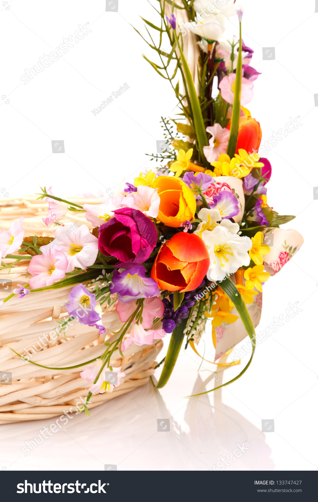 Artificial Flowers On A White Background Stock Photo 133747427