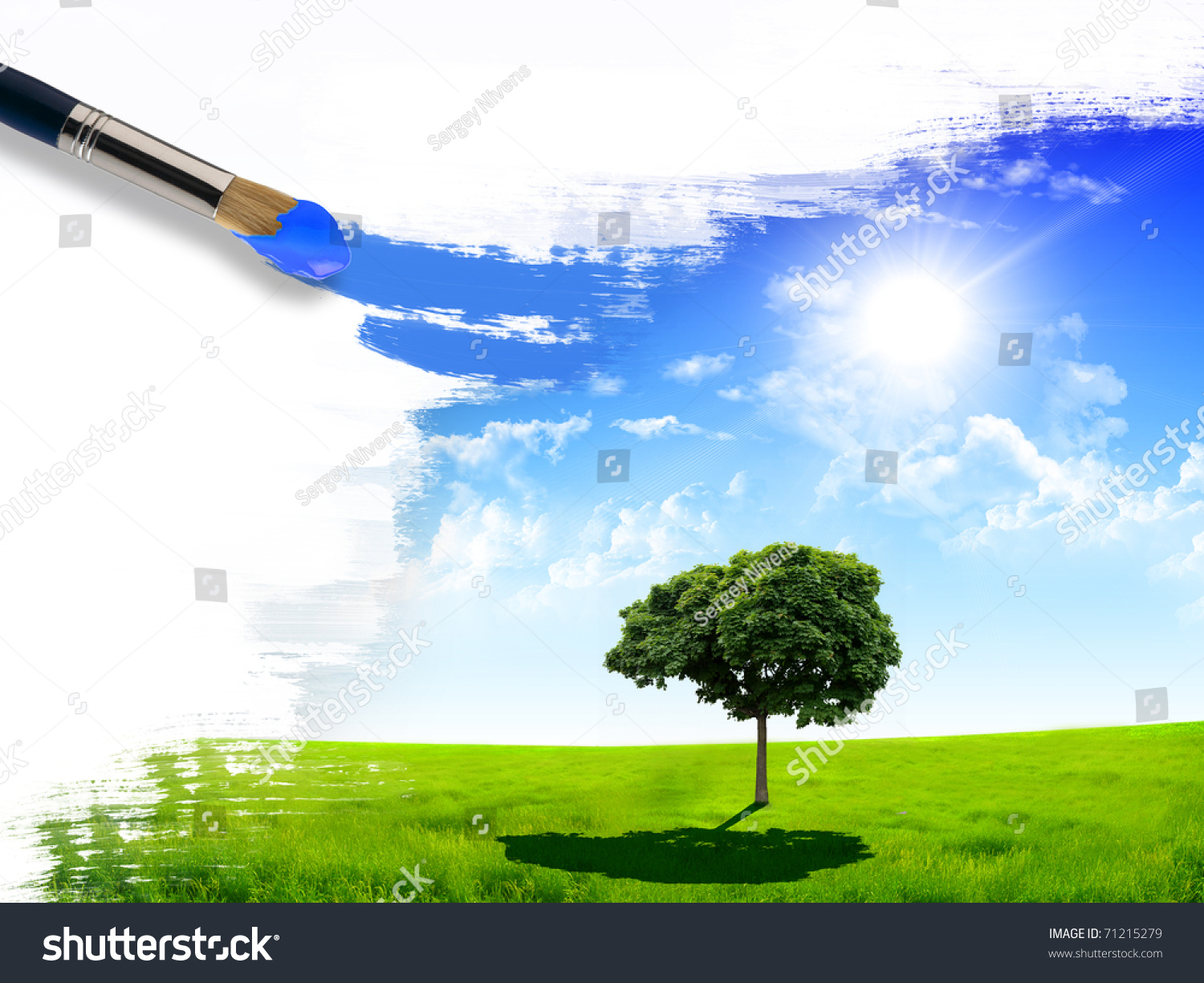 Artist Brush Painting Picture Of Summer Nature Stock Photo 71215279