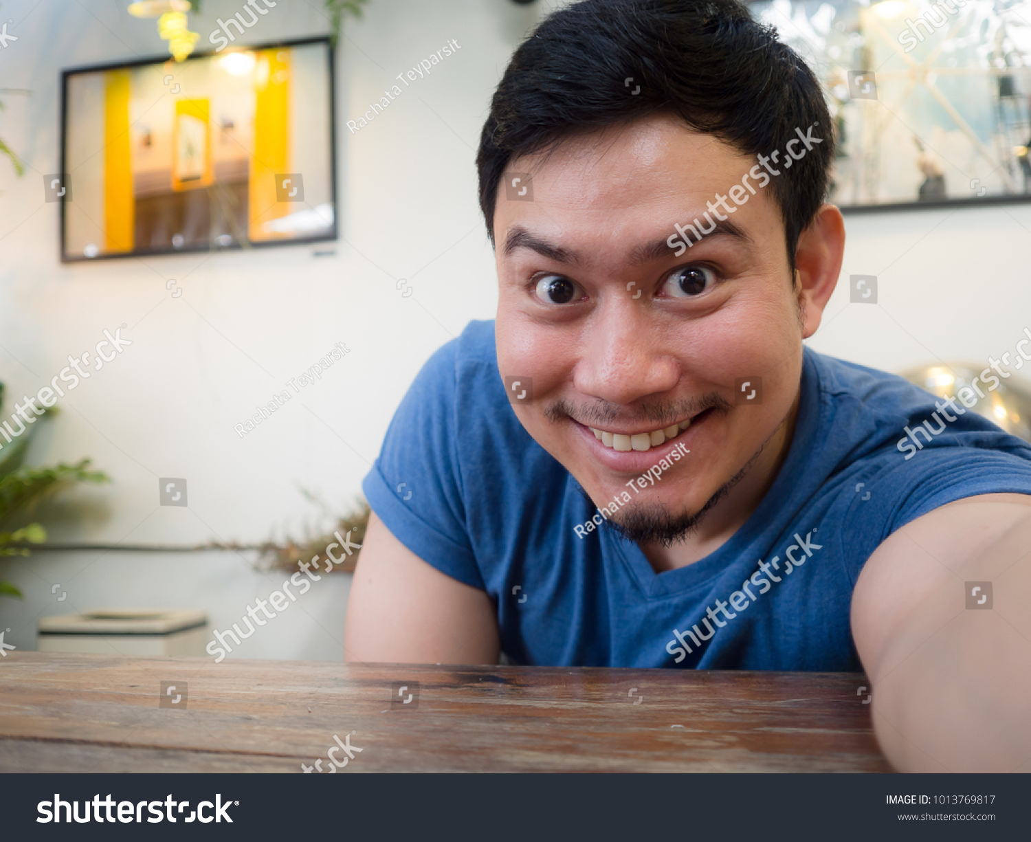 Asian Man Selfie Himself On Table Stock Photo Shutterstock