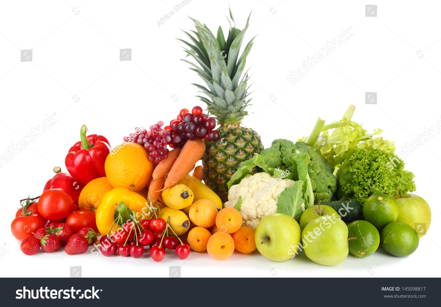 An Isolated On White Fruits Try Assortment Of Fresh Fruits And Vegetables Isolated On