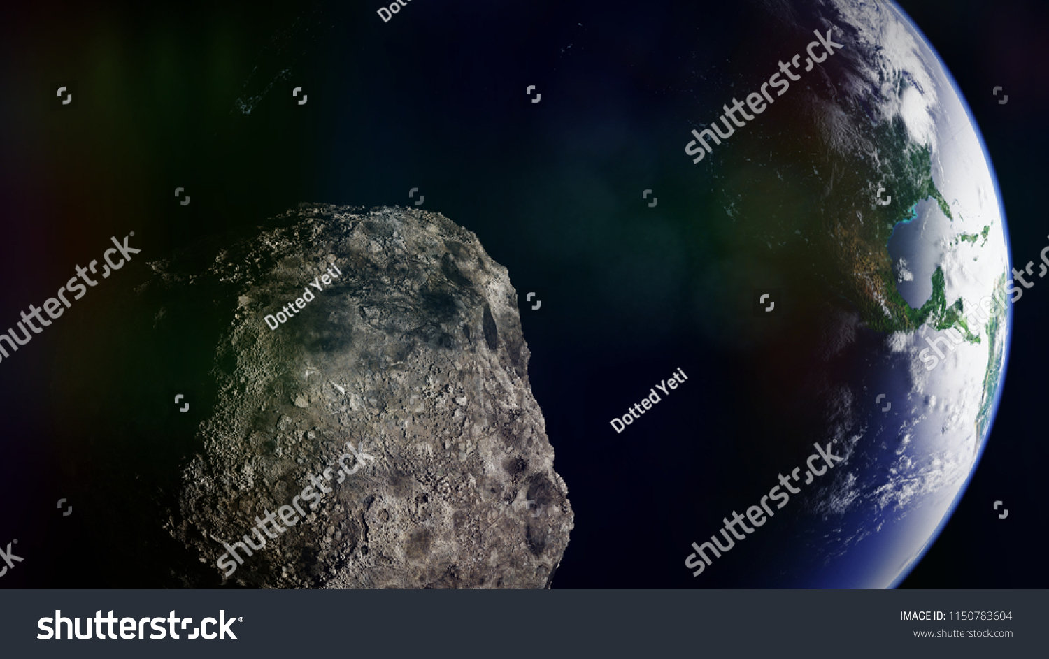 Asteroid Approaching Planet Earth Meteorite Orbit Stock Illustration