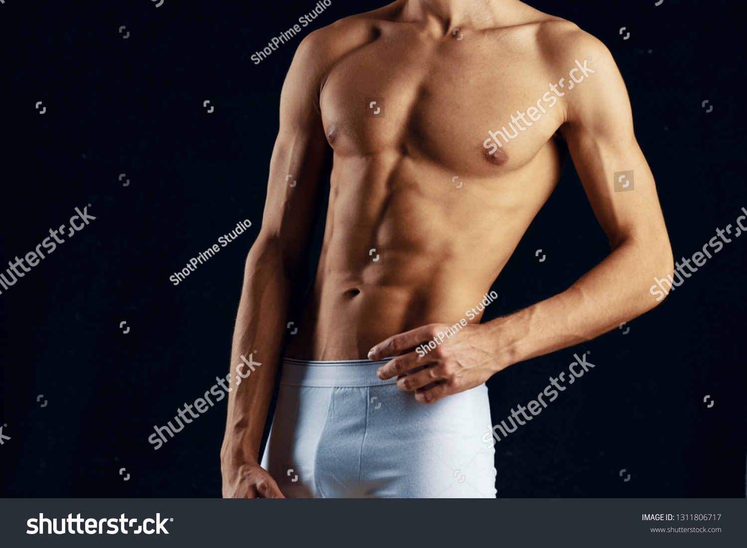 Athlete Torsoinflated Nude Ate White Panties Stock Photo