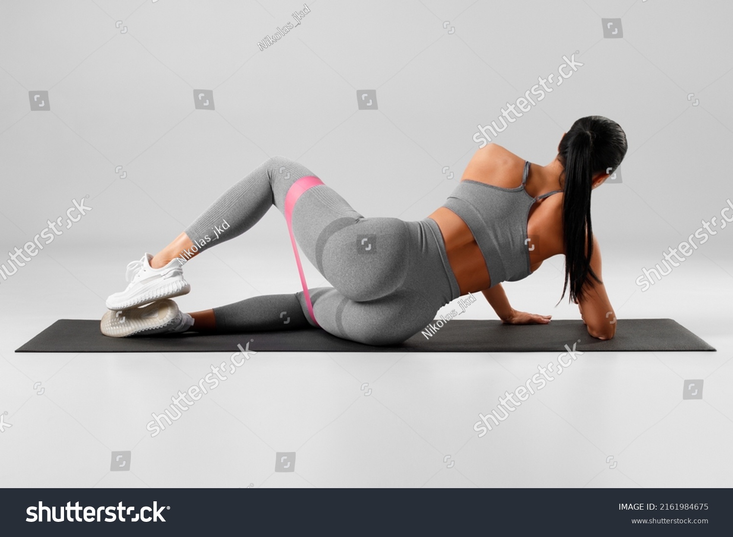 Athletic Girl Doing Clamshell Exercise Glutes Stock Photo 2161984675