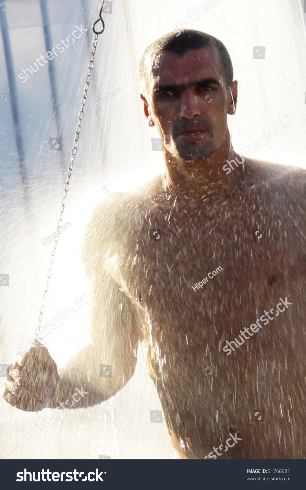 Athletic Man Taking Shower On Public Stock Photo 91766981 Shutterstock