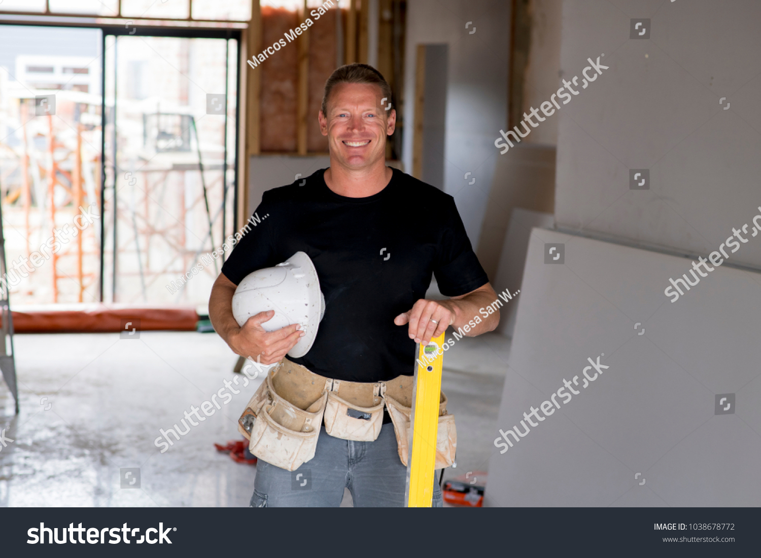 Attractive Confident Carpenter Builder Man Protective Stock Photo