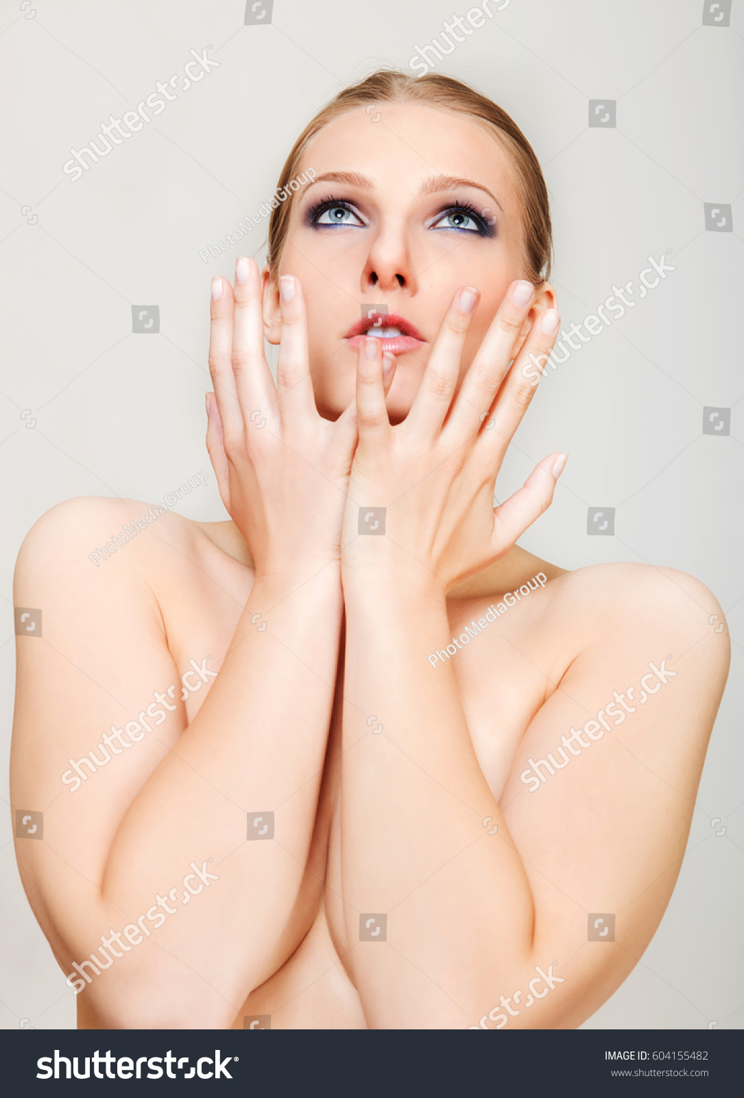 Attractive Blonde Topless Woman Dark Eye Stock Photo Edit Now