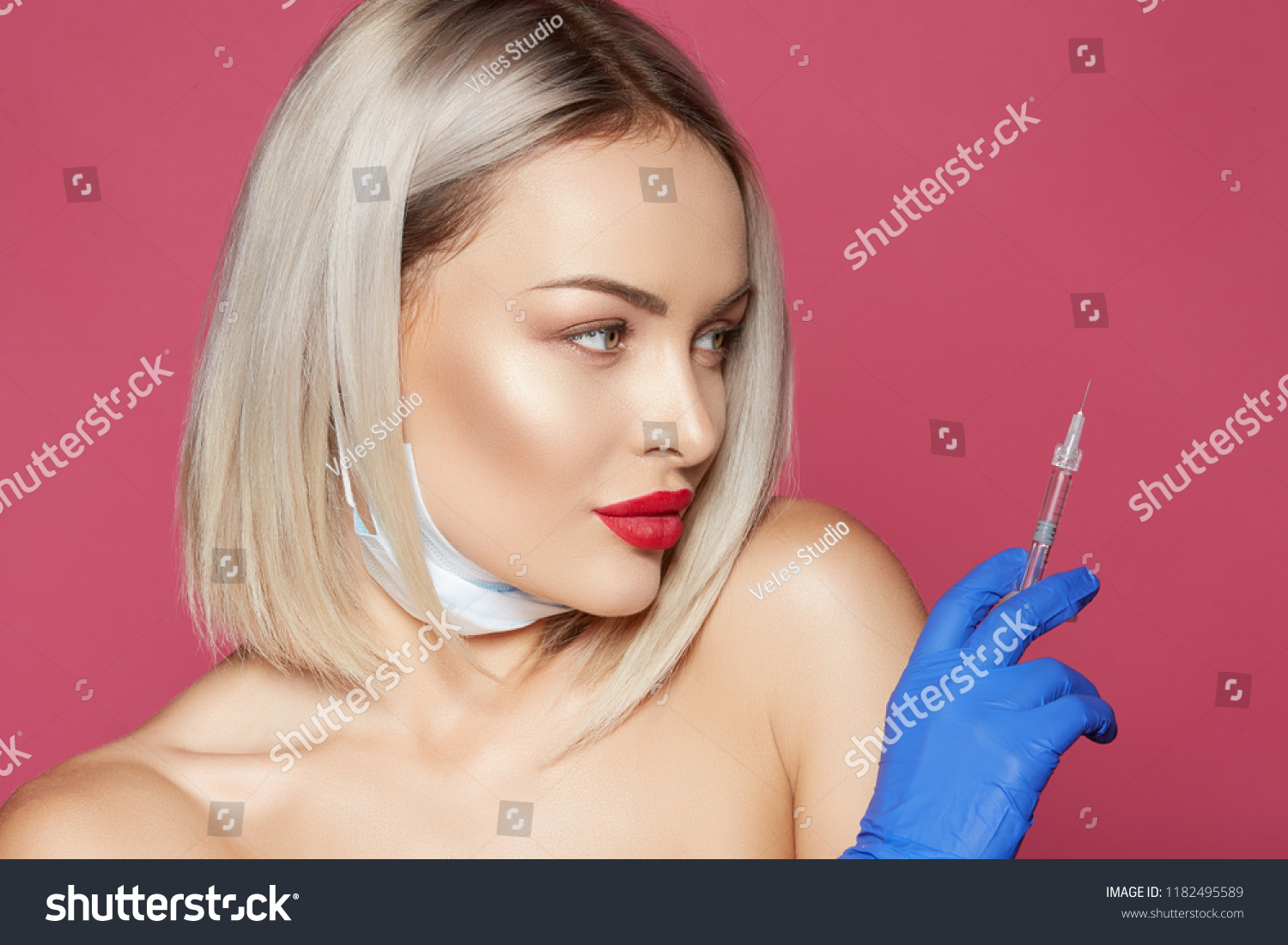 Attractive Female Doctor Blonde Hair Wearing Stock Photo 1182495589