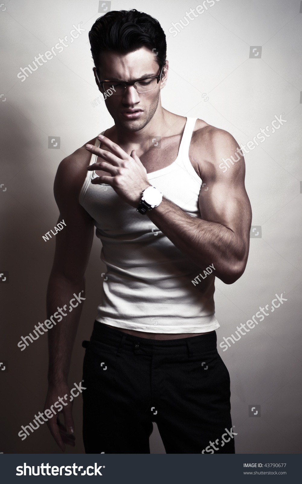 Attractive Man Wearing Glasses Stock Photo 43790677