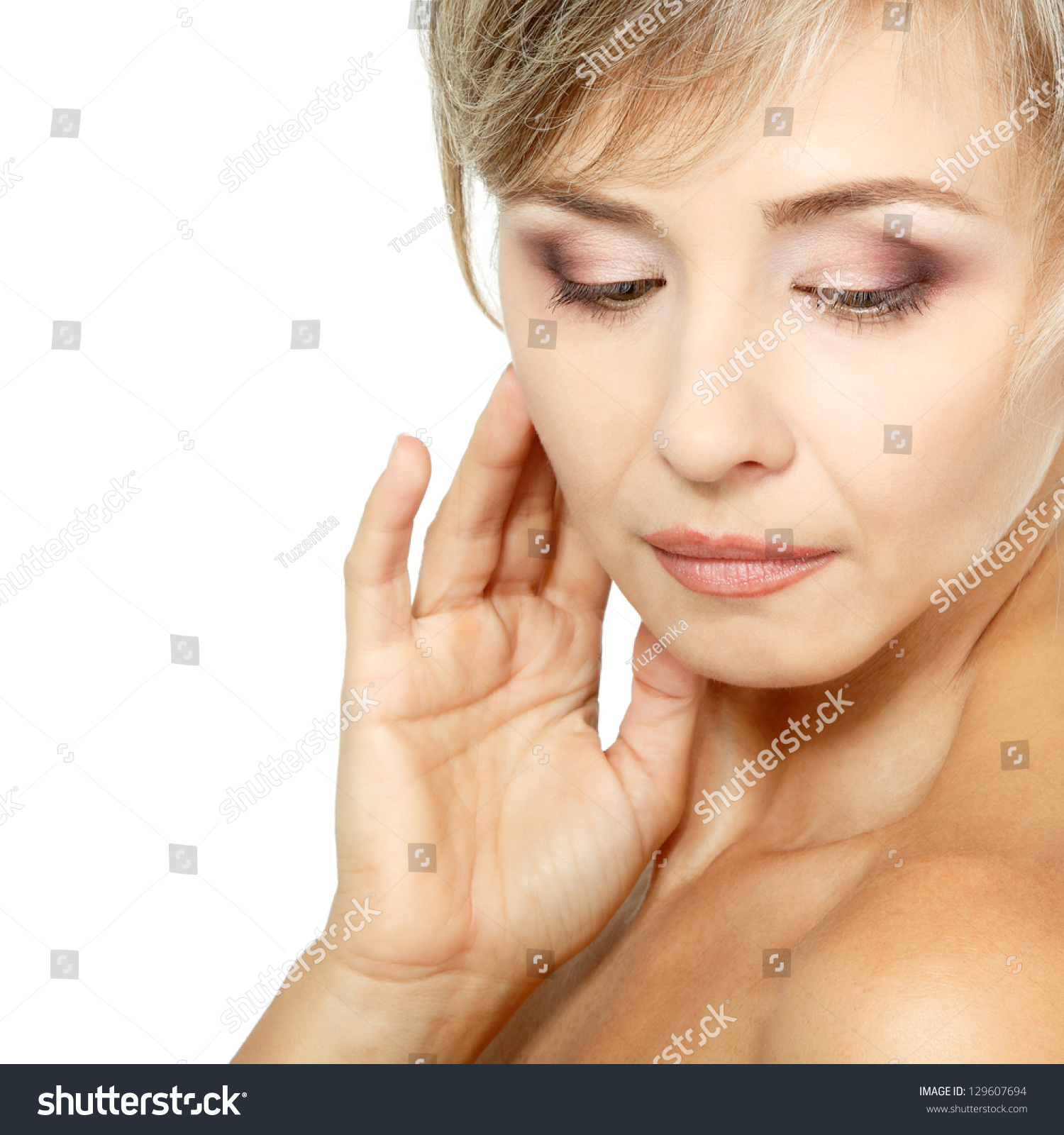 Attractive Mid Adult Woman Female Face Of Beautiful Caucasian Middle