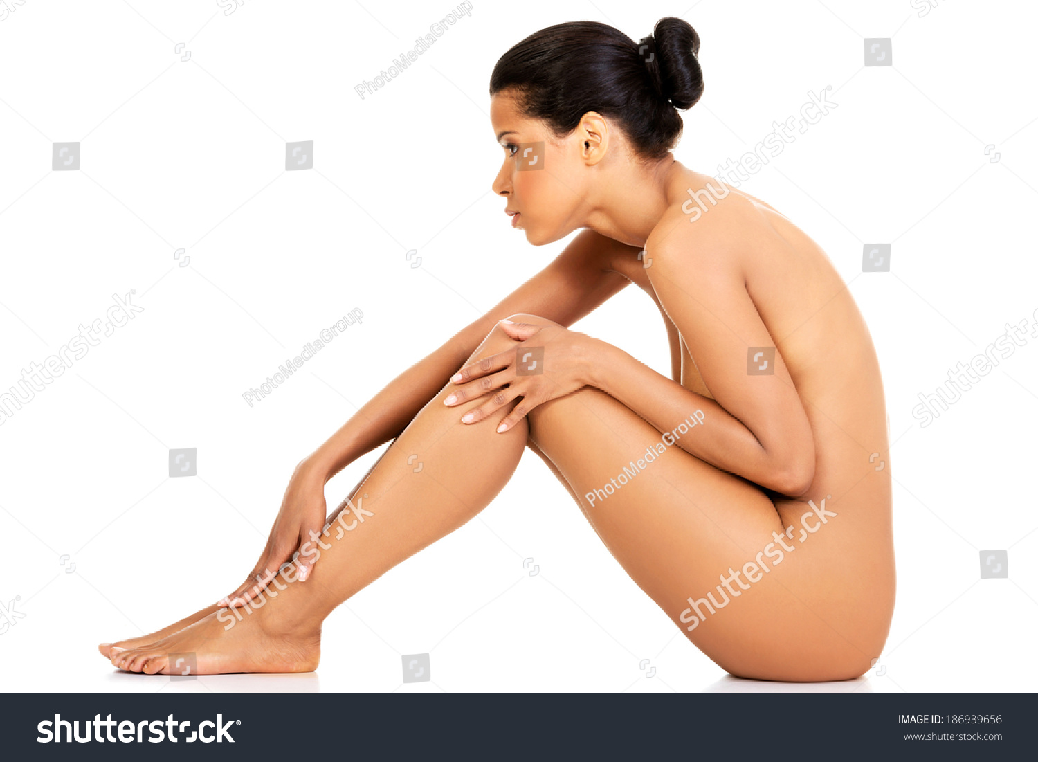 Attractive Naked Woman Sitting Side View Foto Stock Editar Agora