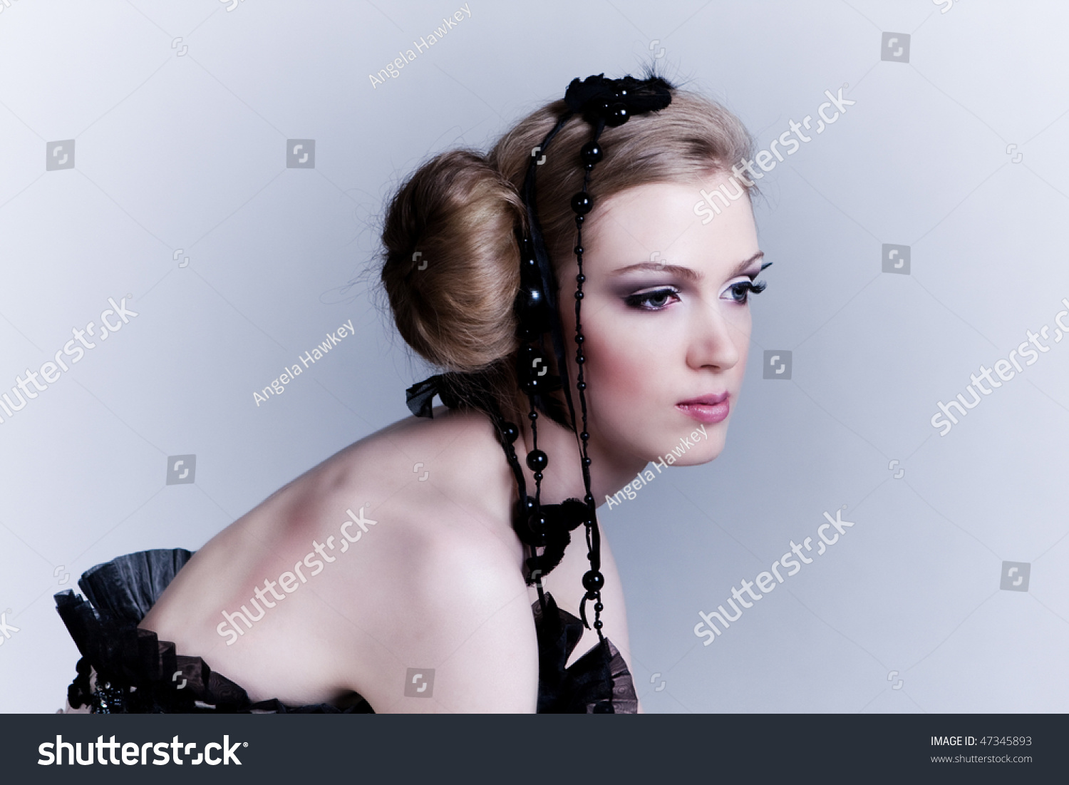 Attractive Young Woman Wearing Black Lace Stock Photo 47345893