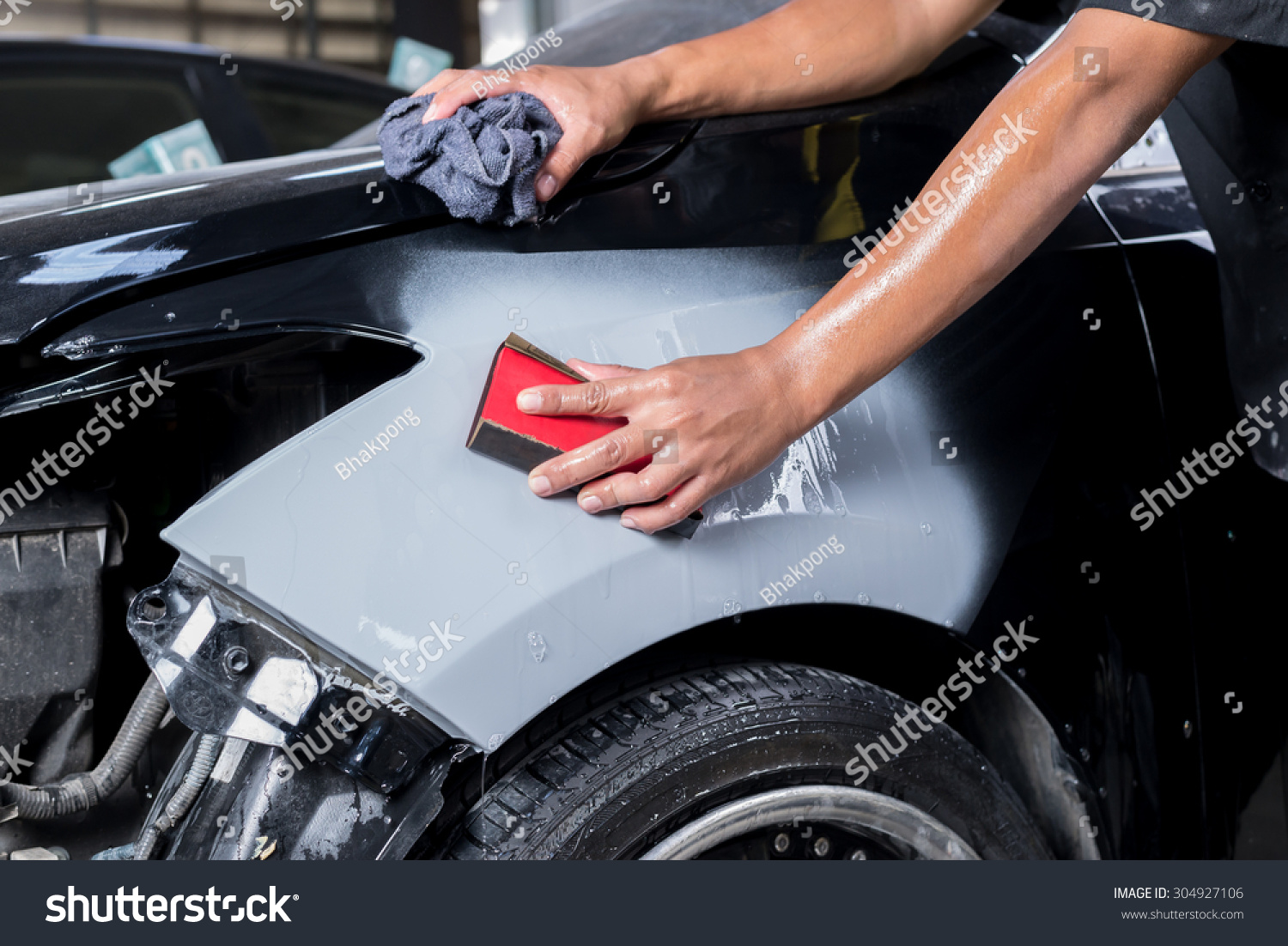 Auto Body Repair Series Sanding Putty Stock Photo 304927106