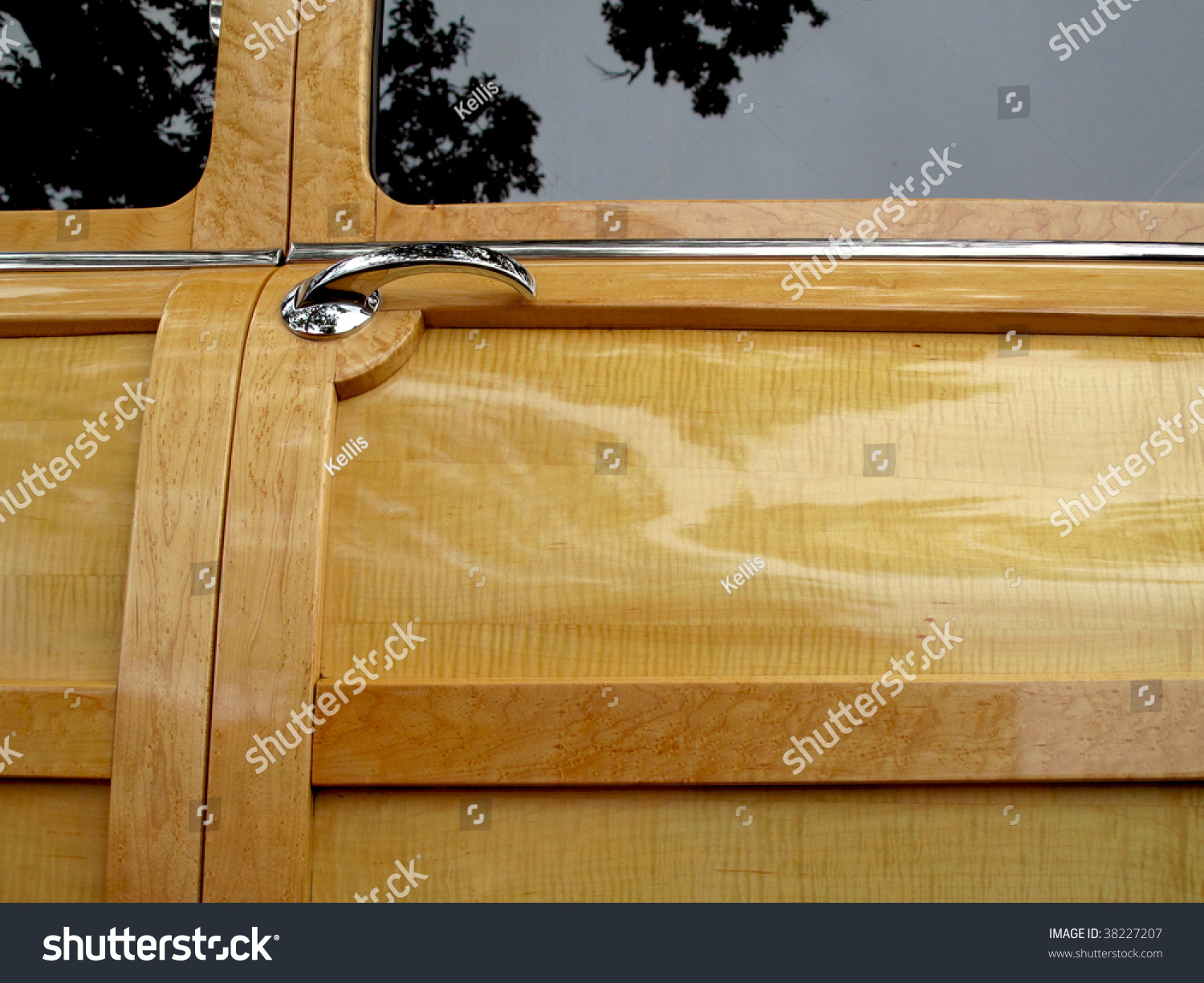 Awesome Restoration Of Wood Door Panel On Vintage Car Stock Photo