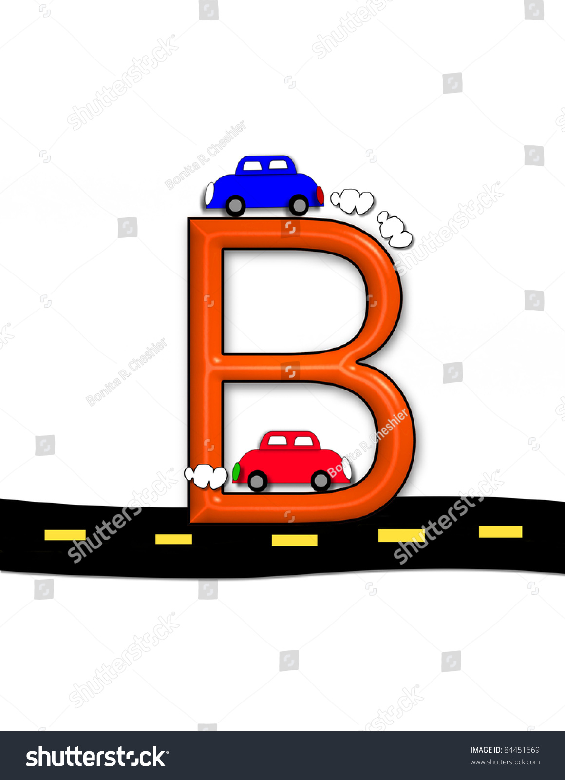 B, In The Alphabet Set "Highway", Sits On A Black Highway With A Yellow ...