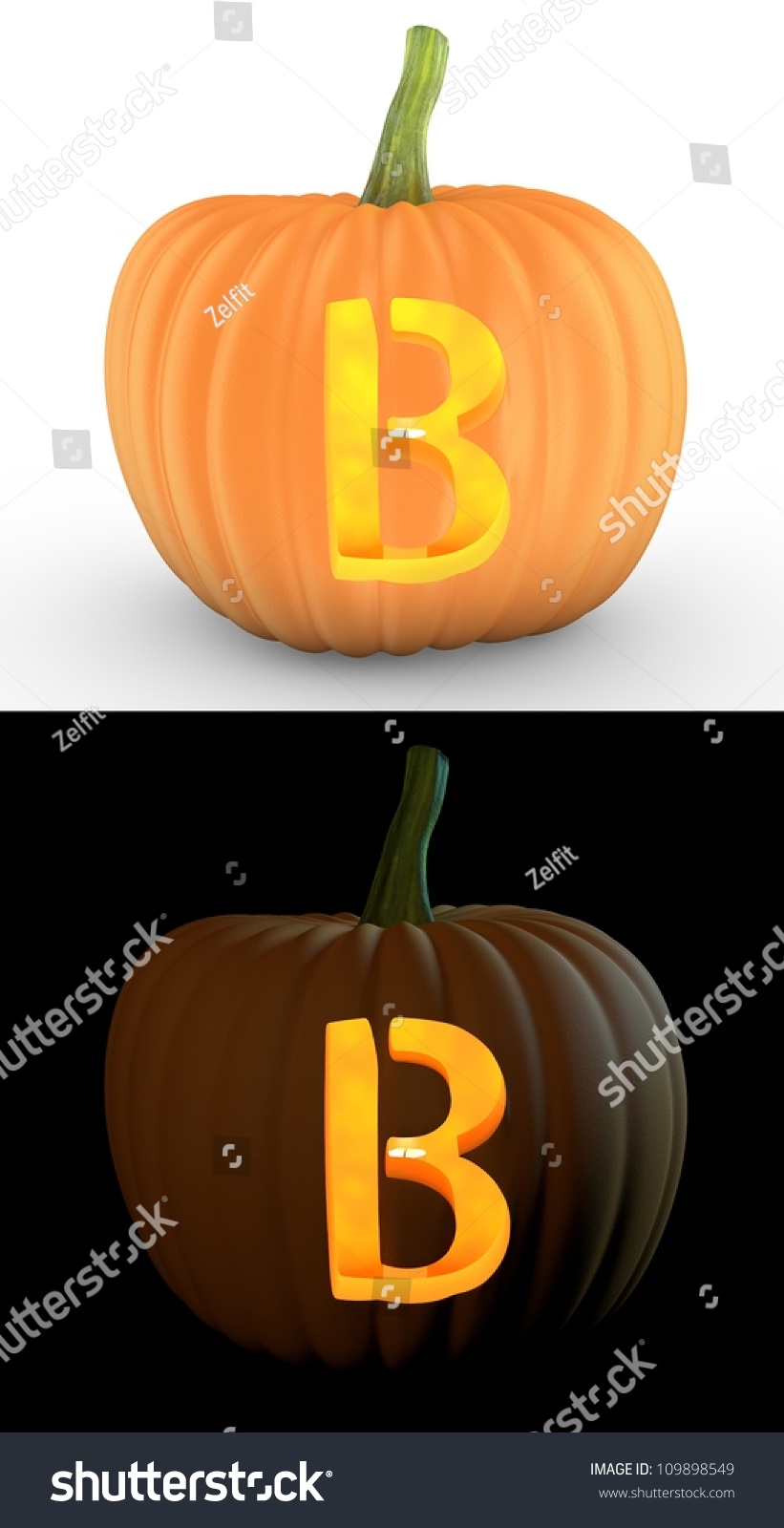 B Letter Carved On Pumpkin Jack Lantern Isolated On And White ...