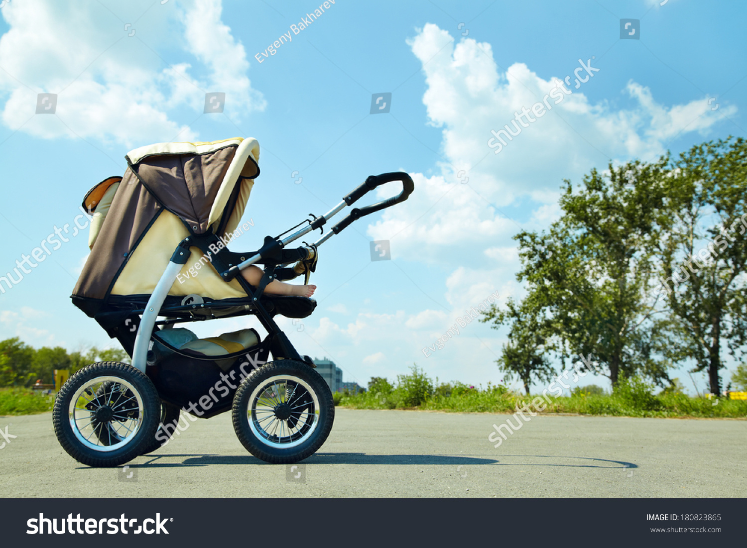 Baby Stroller On A Walk In The Park Summer Day Stock Photo 180823865