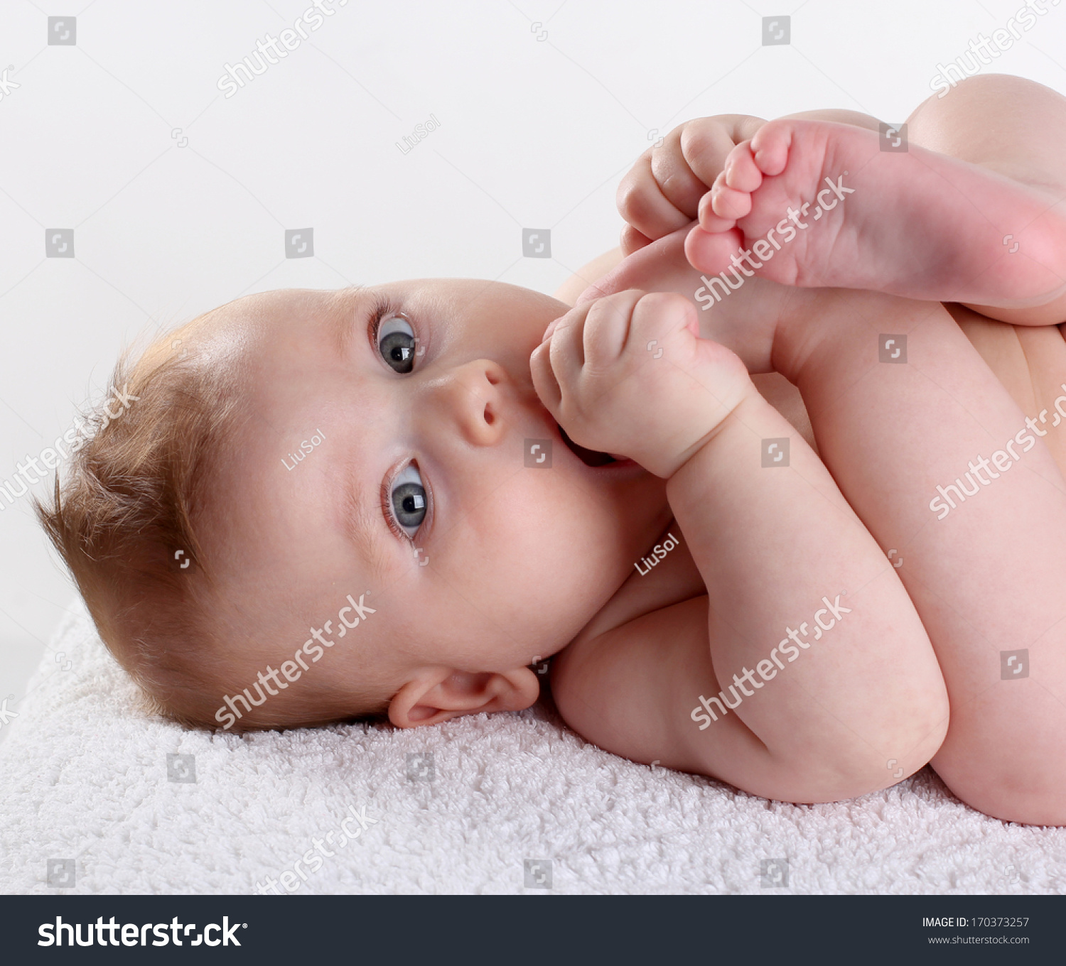 Baby Sucks Toe Lying On Her Stock Photo 170373257 Shutterstock
