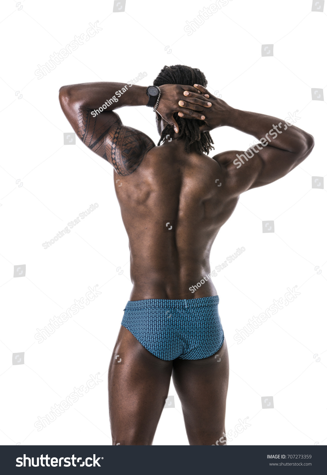 Back African American Bodybuilder Man Naked Stock Photo