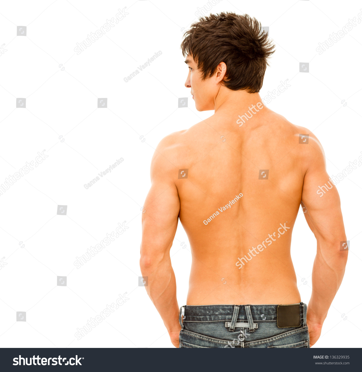 Back Handsome Muscular Man Isolated On Stock Photo 136329935 Shutterstock