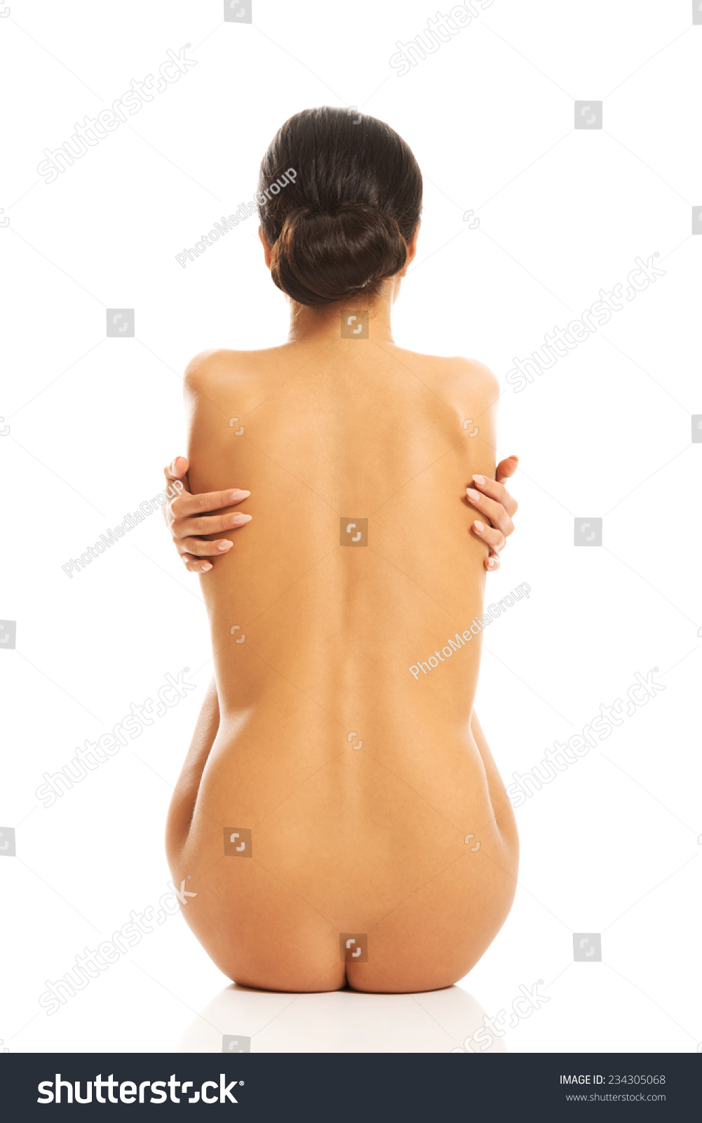 Back View Nude Woman Sitting Embracing Foto Stock Editar Agora