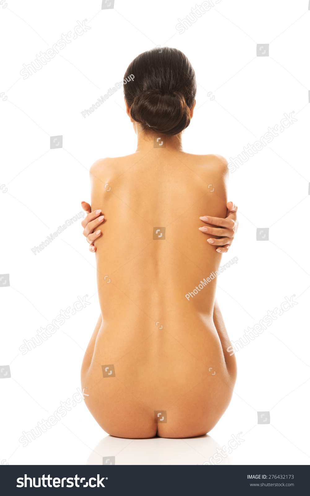 Back View Nude Woman Sitting Embracing Foto Stok Shutterstock