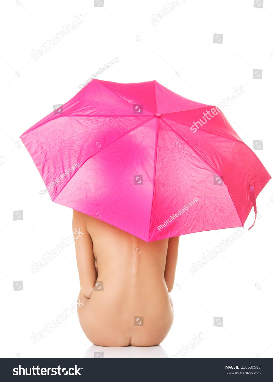 Back View Nude Woman Sitting Umbrella Shutterstock