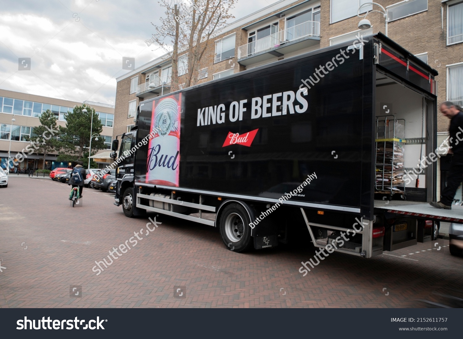 Backside Bud Beer Company Truck Amsterdam Stock Photo