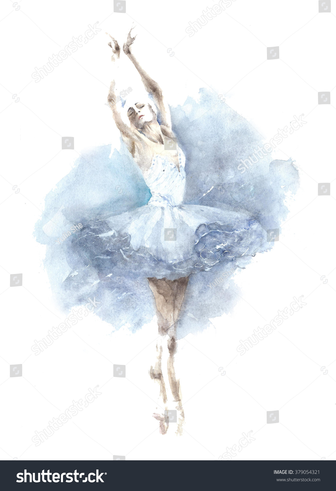 Ballerina Dancing Girl Watercolor Painting Illustration Isolated On White Background