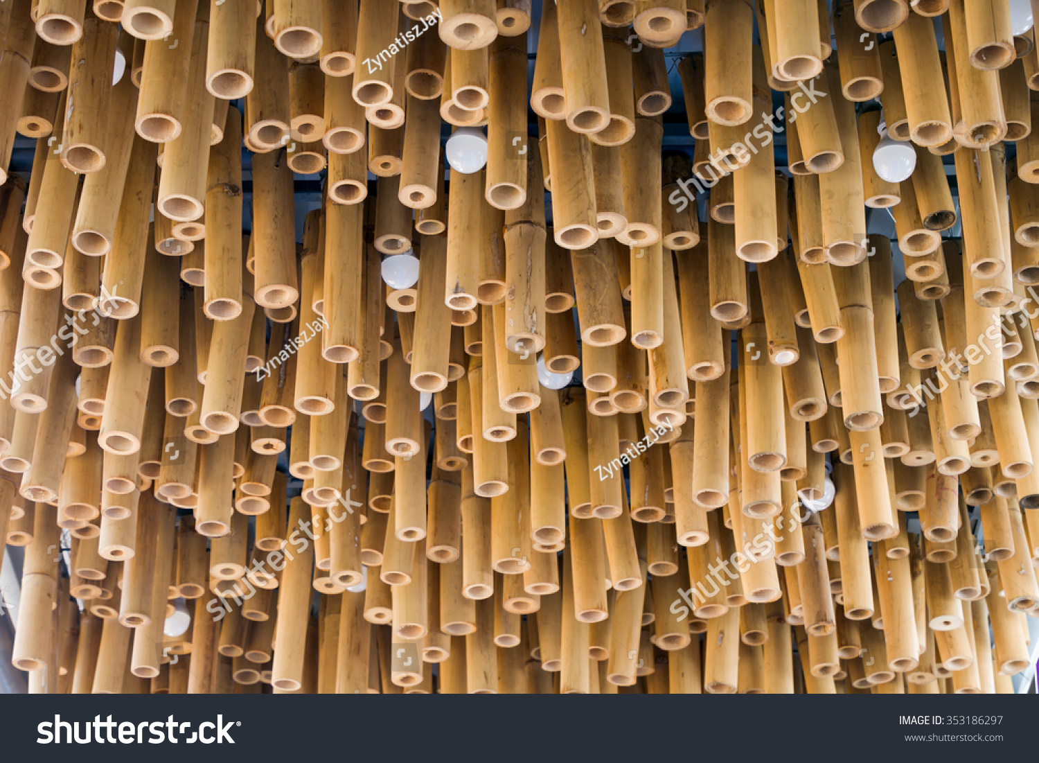 Bamboo Wood Plant On Ceiling Background Texture. Stock Photo 353186297