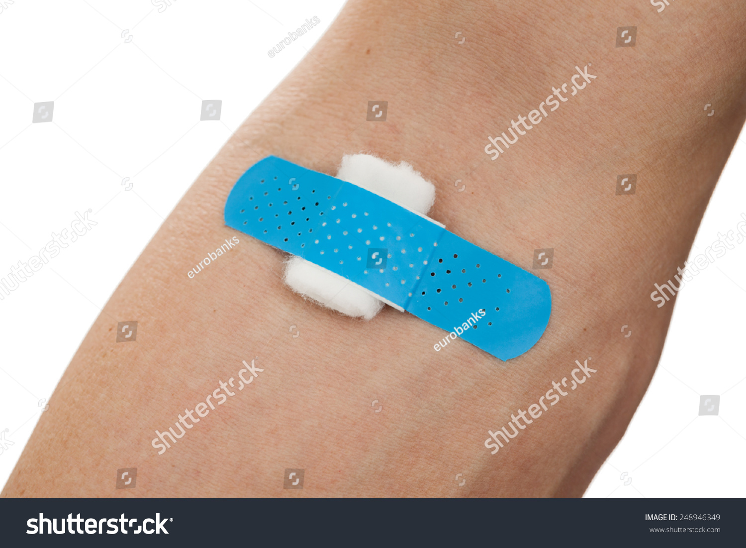 Bandage And Gauze On An Arm After A Blood Test Or Shot Isolated On A