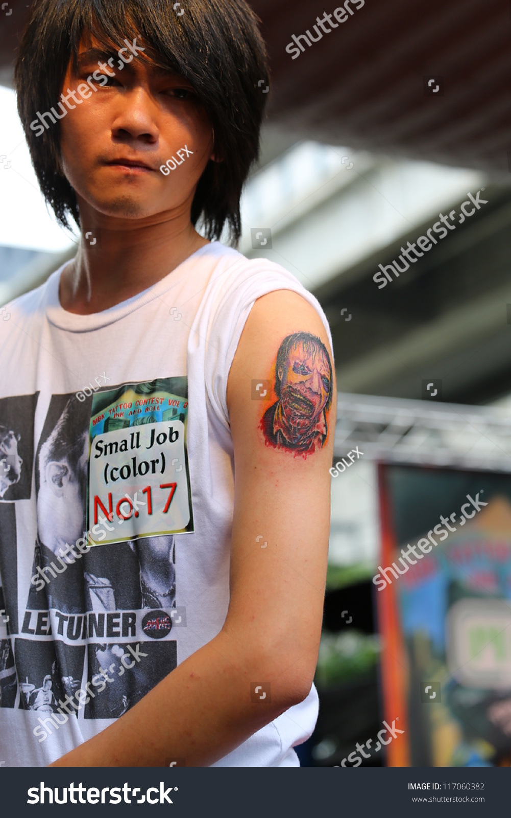 Bangkok, Thailand October 23 Unidentified Contestant'S Tattoo At Mbk