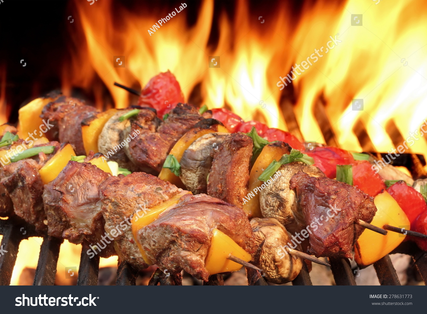 Barbecue Beef Kebabs On Hot Grill Stock Photo 278631773 Shutterstock