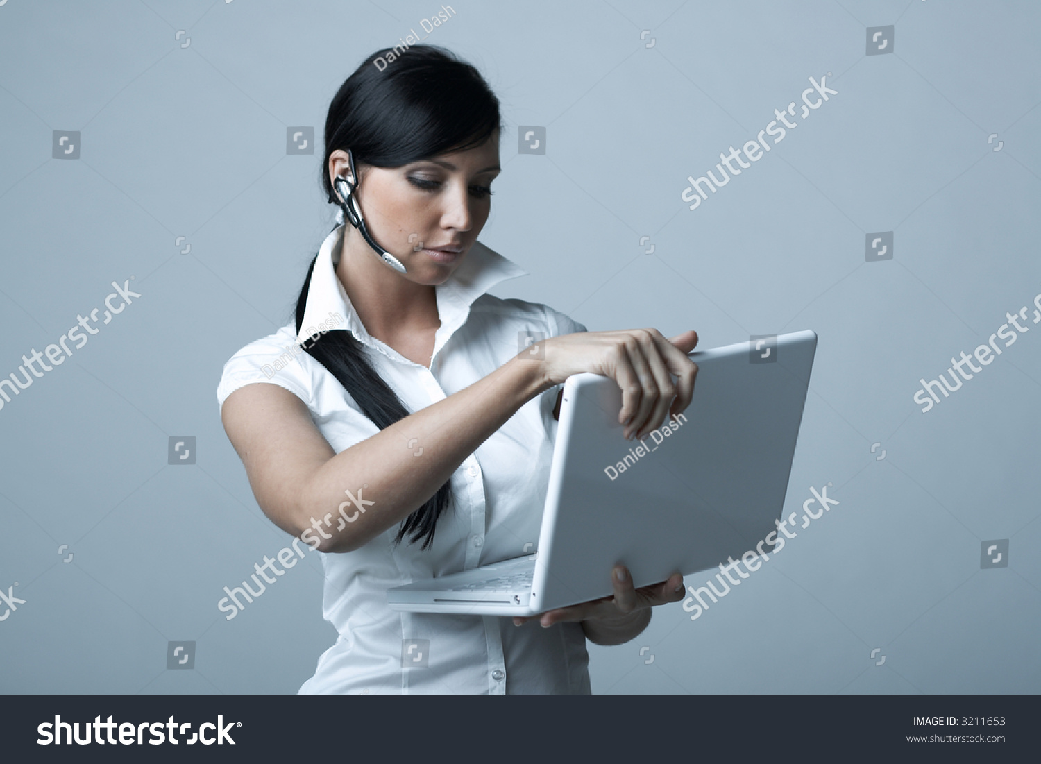 Beautiful Sexy Brunette Business Woman Laptop Stock Photo