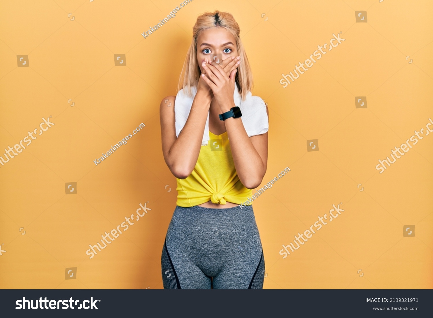 Beautiful Blonde Sports Woman Wearing Workout Stock Photo