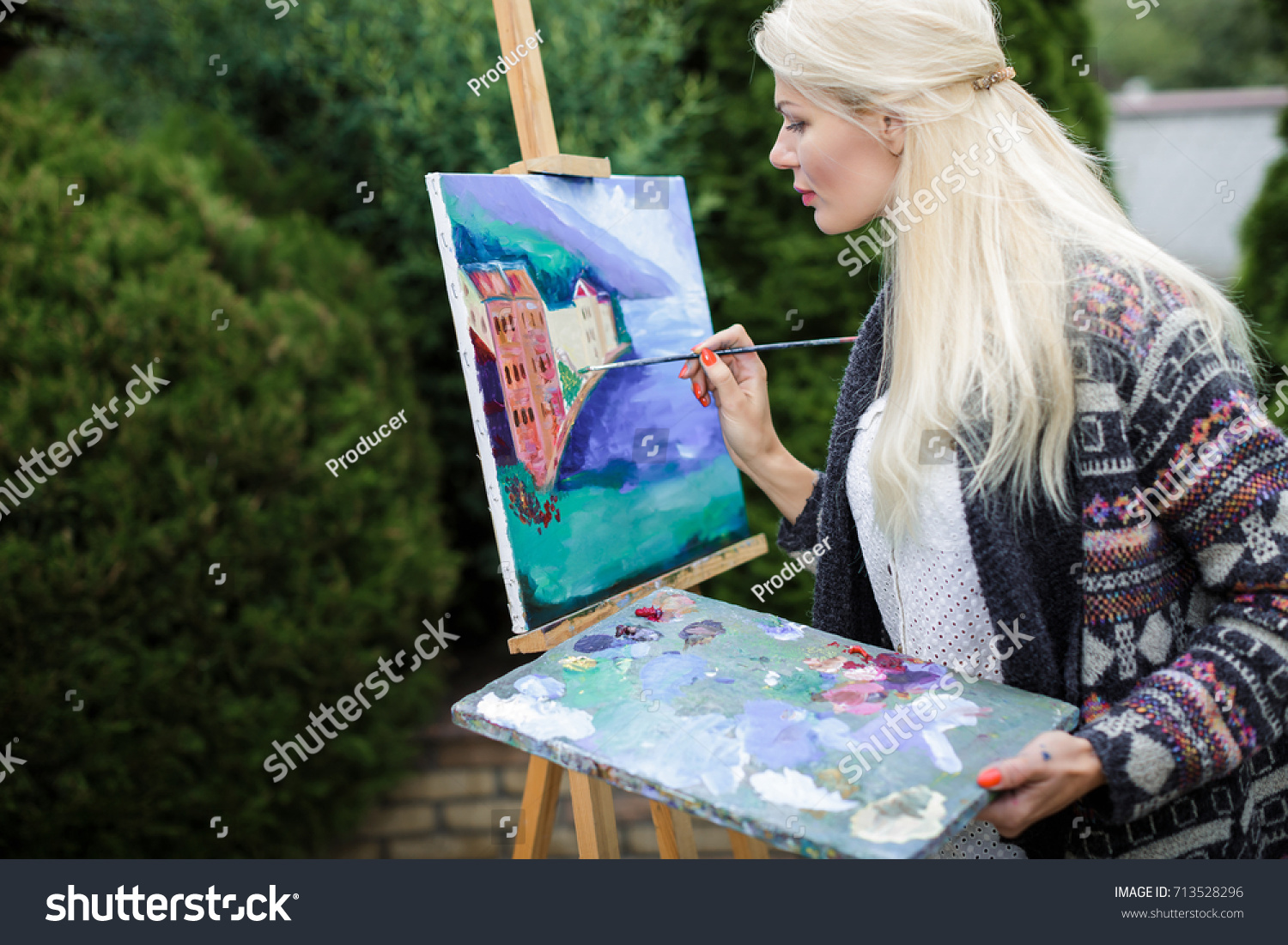 Beautiful Blonde Woman Artist Brush Her Stock Photo Edit Now