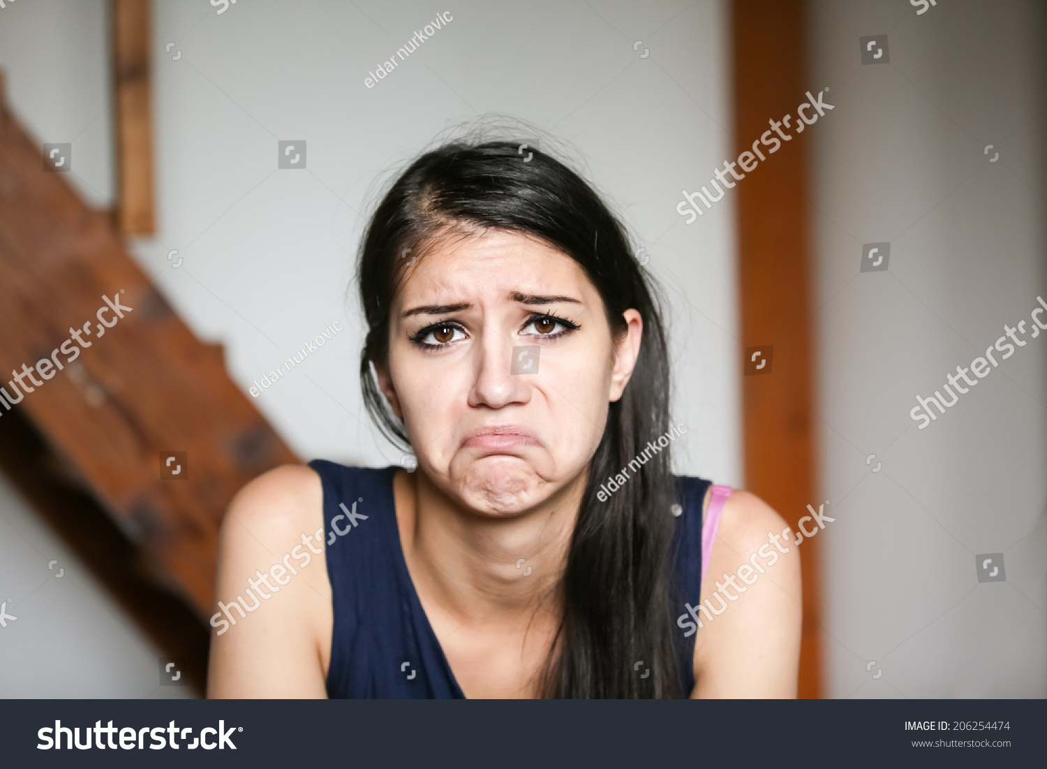 Beautiful Brunette Young Woman With Sad Face Sad Expression Sad