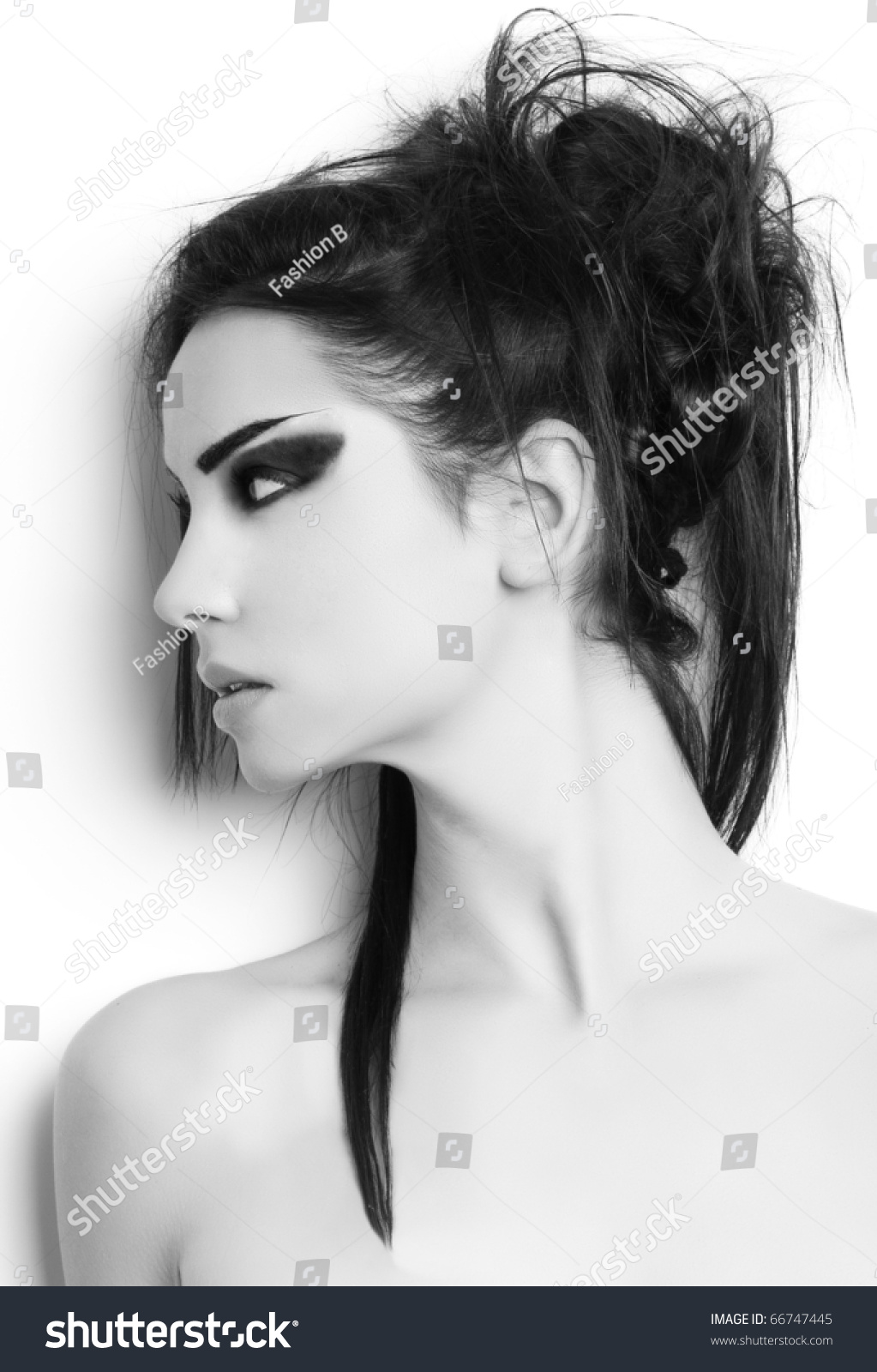 Beautiful Fashion Model With Long Hair And Loop Of Hair Black And White ...