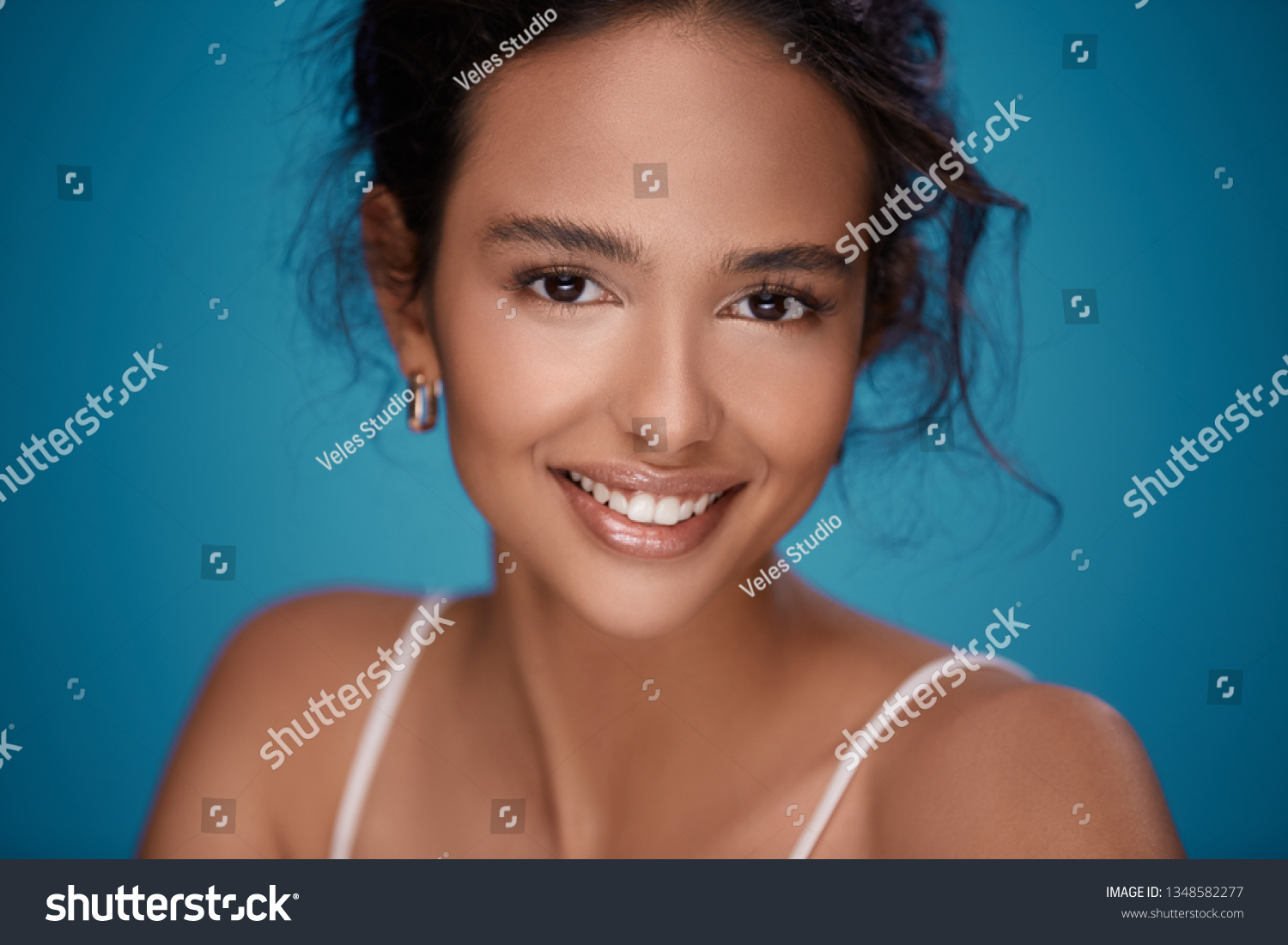 Beautiful Girl Naked Shoulders Curly Hair Stock Photo