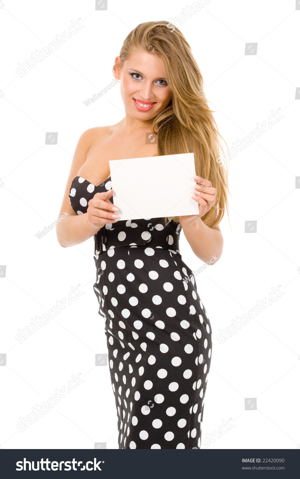 Beautiful Hot Girl Holding Blank Business Card Stock Photo 22420090