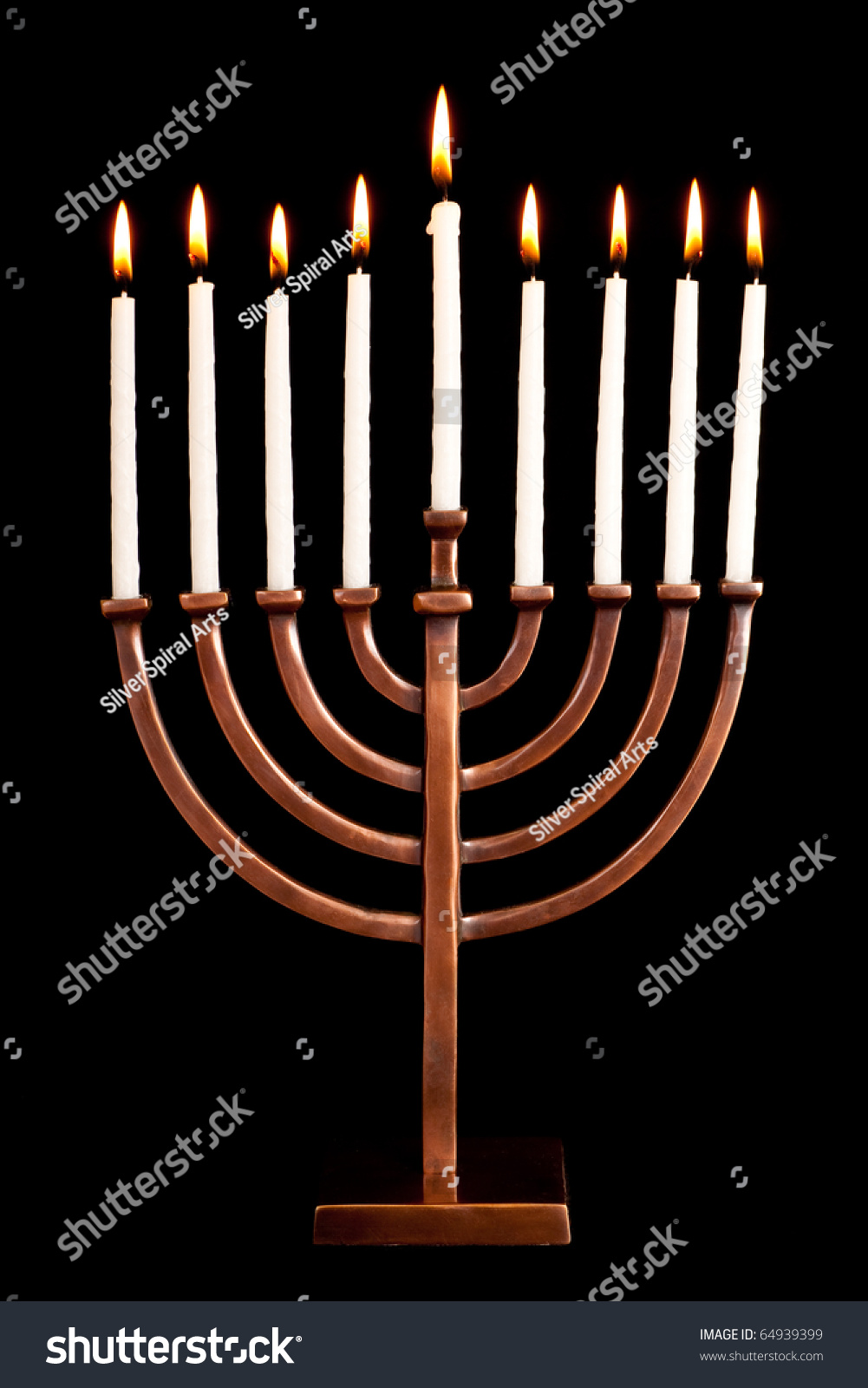 Beautiful Lit Hanukkah Menorah On Black Background. Stock Photo ...